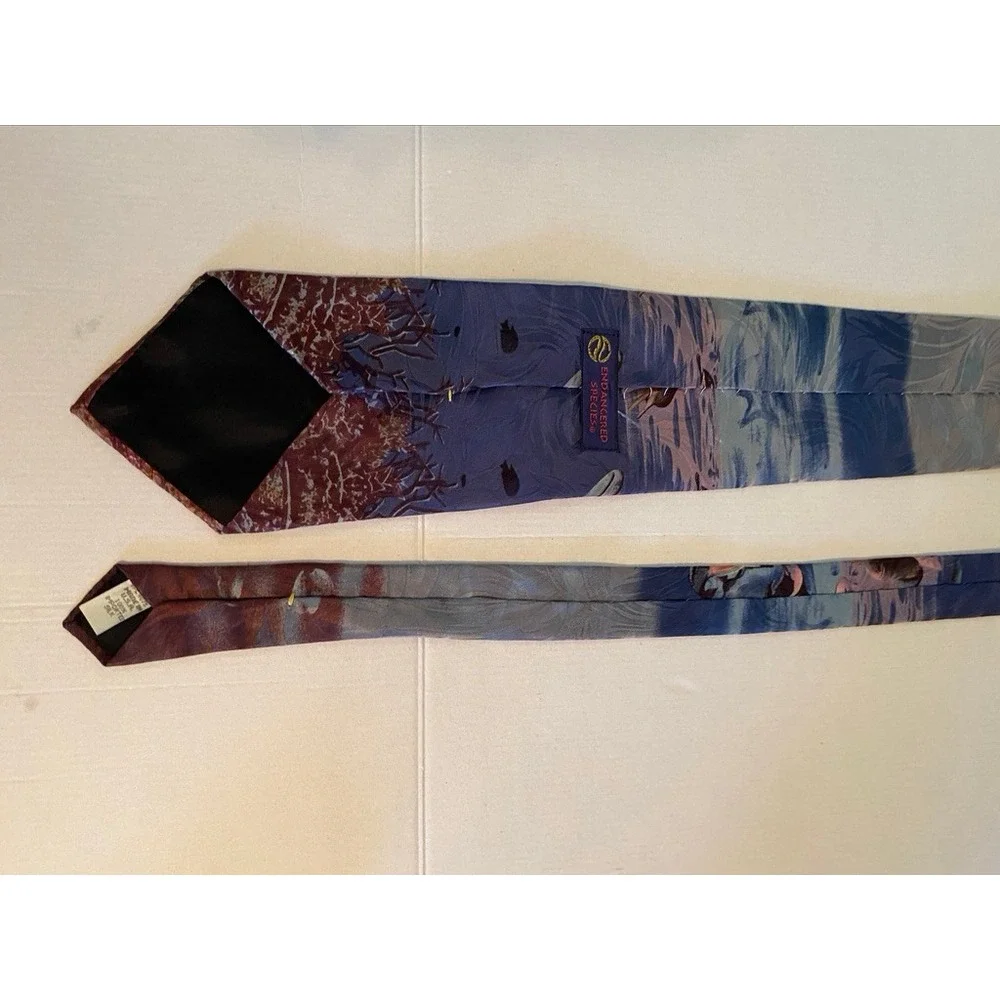 Endangered Species Mens Silk Tie Blue Purple Dolphin Ocean Nature Marine Life
